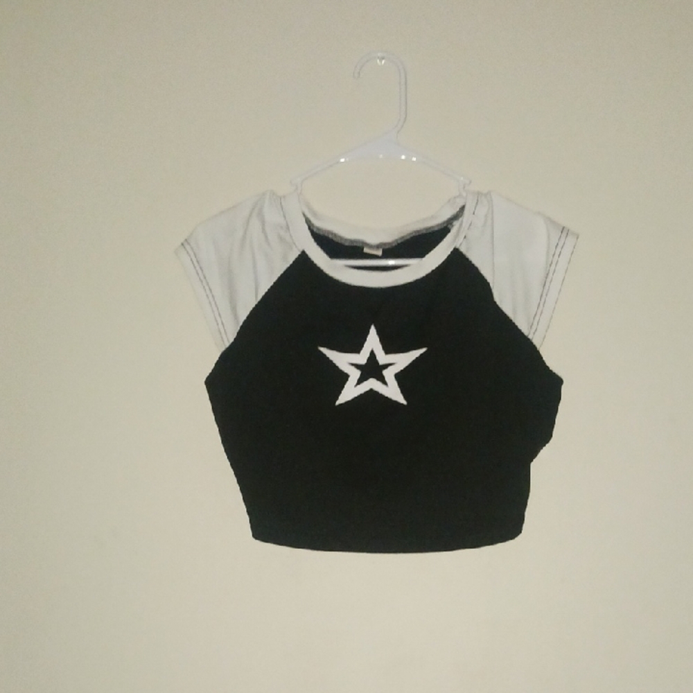 Black and White Star Crop Top